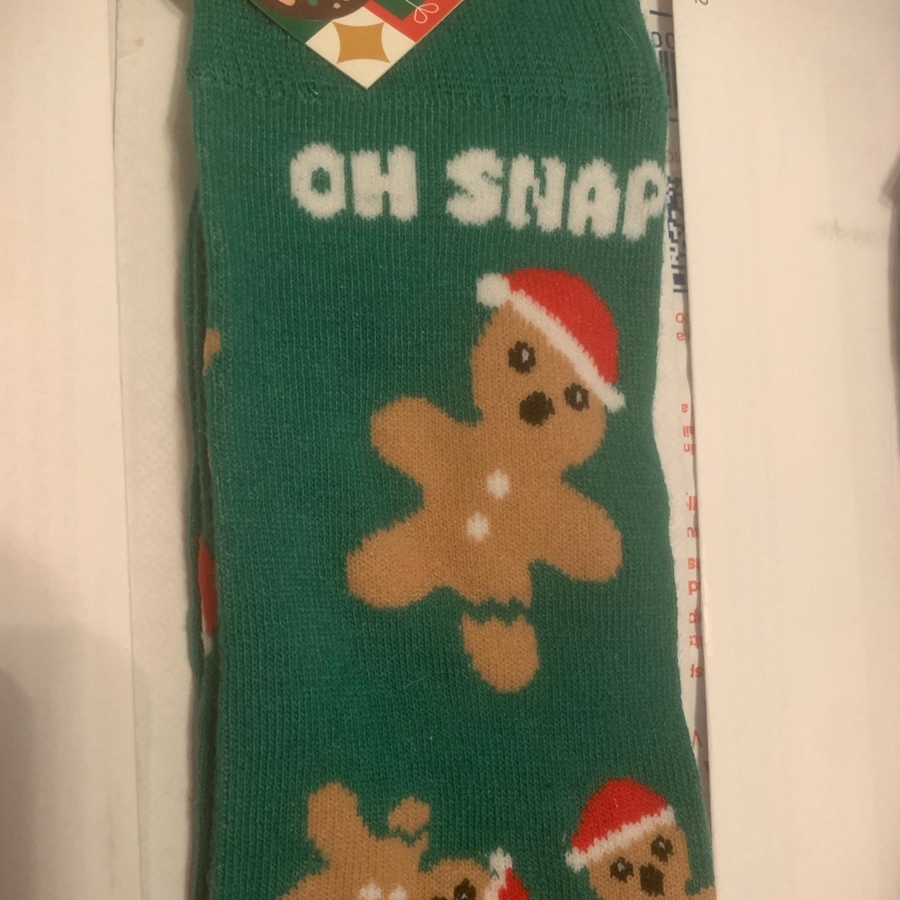 Men's Holiday Gingerbread man Socks Crew sz 6-12 Unisex Fun Socks Green Red NEW